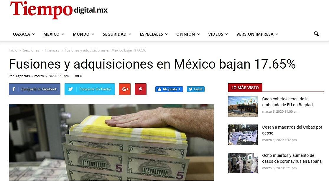 Fusiones y adquisiciones en Mxico bajan 17.65%